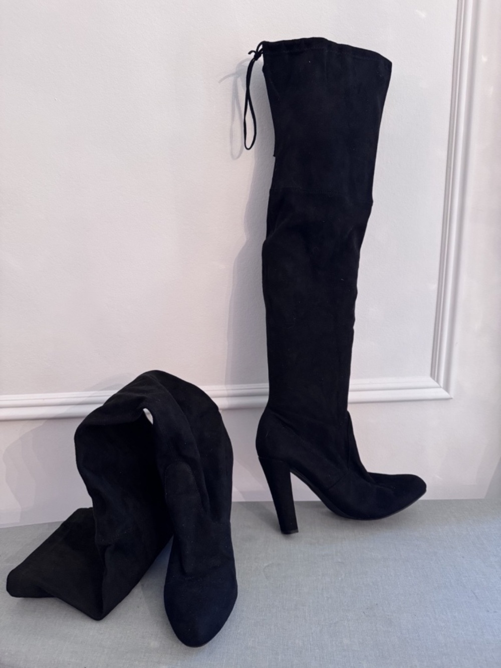 Steve Madden Gorgeous Over the Knee Boot Black Stretch Stiletto Sz 9.5